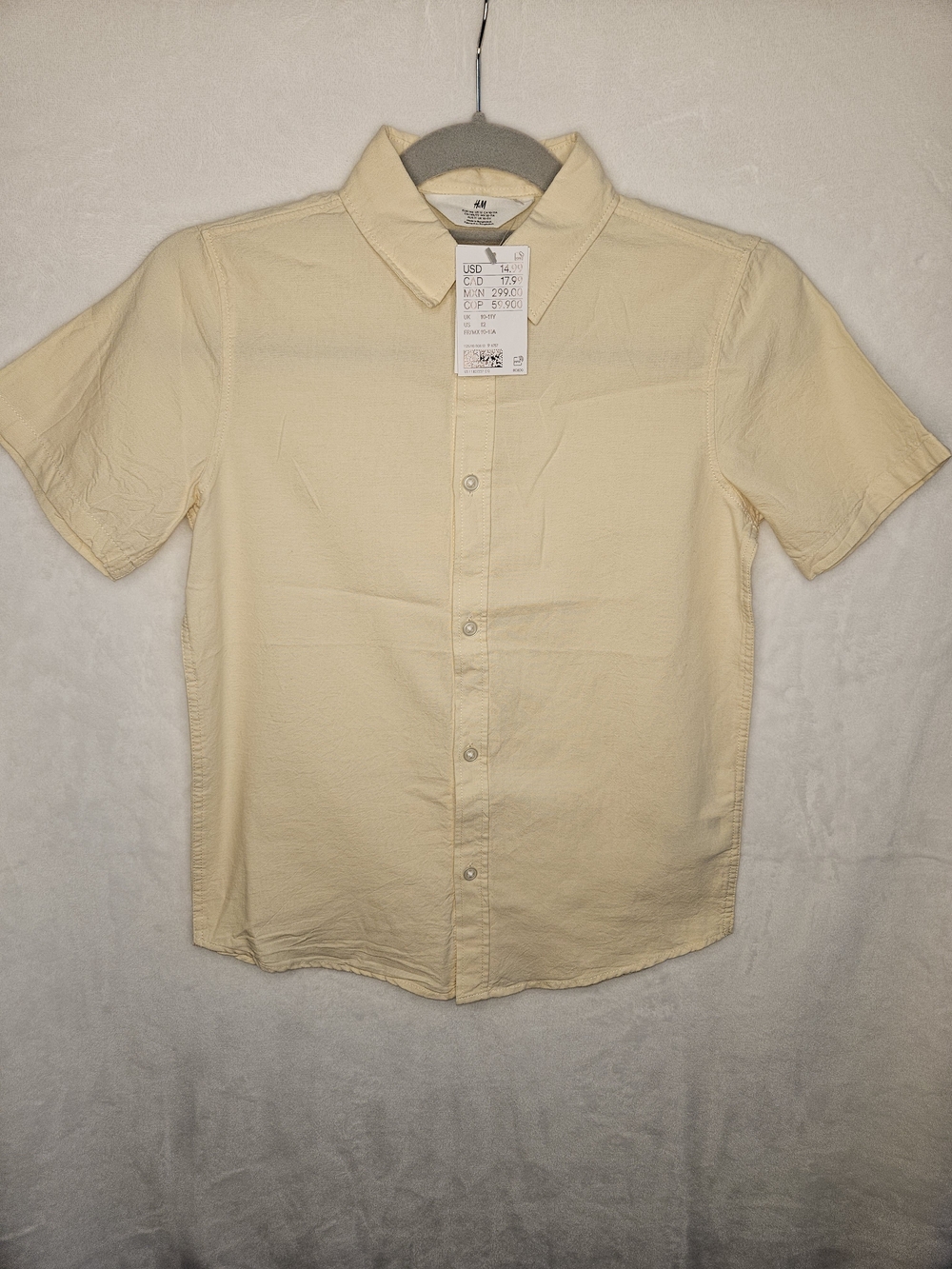 H&M Pale Yellow Short-Sleeve Button-Down Shirt